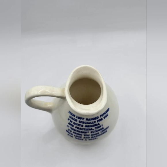 Vintage "LEFTY" Blue Floral Design 8 ounce Ceramic Pitcher 4"x4" - Picture 6 of 7